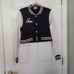 Cropped letterman jacket
